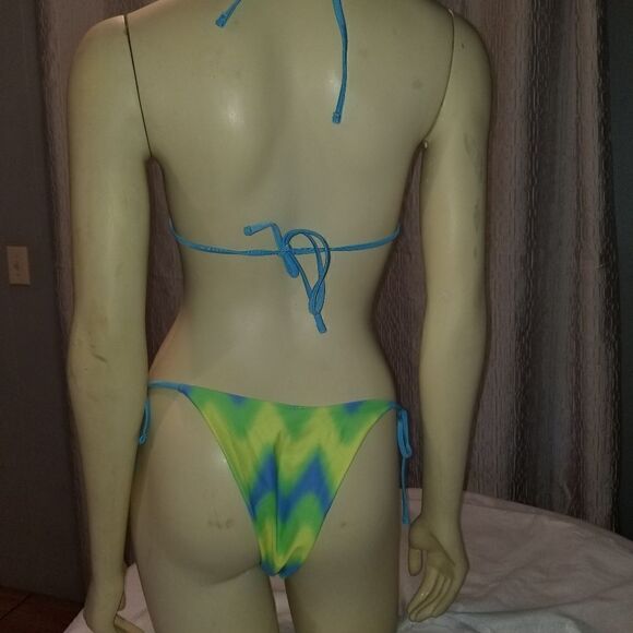 Tie Dye Halter Ruffled Bikini Female Micro Swimsuit 3pc new - Picture 5 of 15